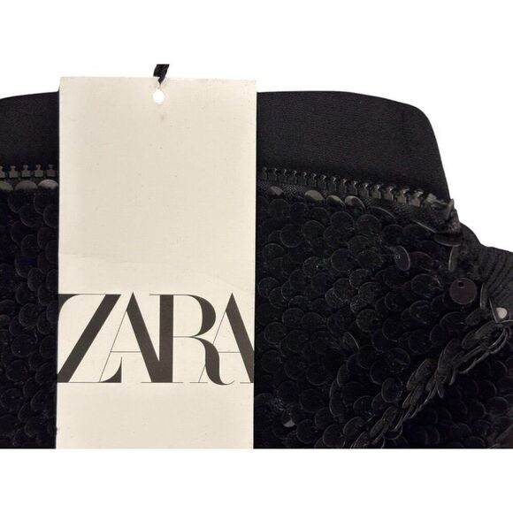 Zara Womens Bomber Jacket M L Black Velvet Sequin sequined Full Zip 0021/013 NWT - Picture 4 of 9